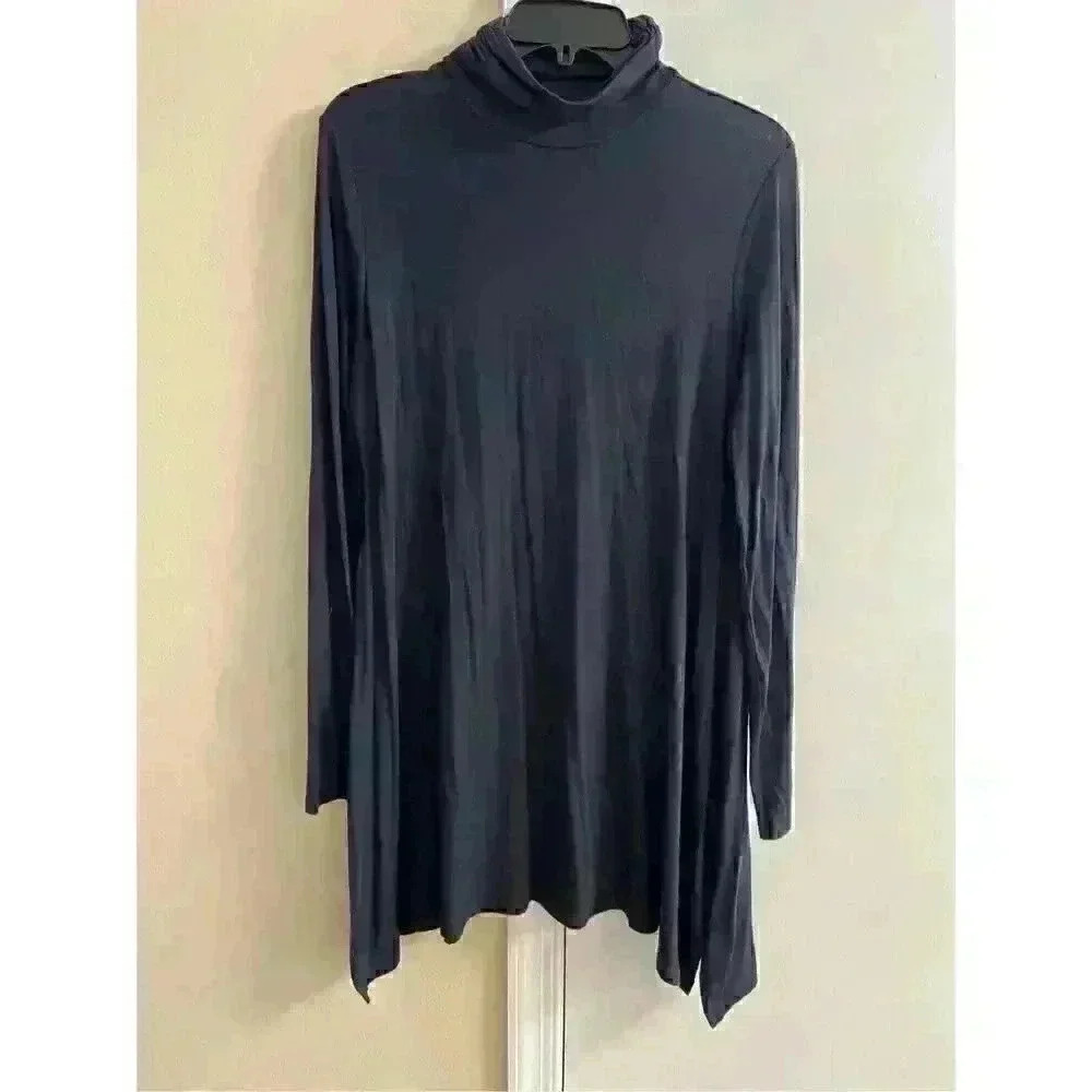 Soft surroundings - Navy Cowl Mock Neck Shark Bite Hem Shirt Dress/Tunic, Medium